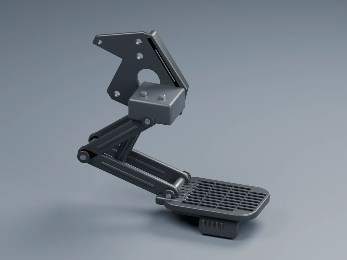 Bed step model with articulated support and mounting bracket